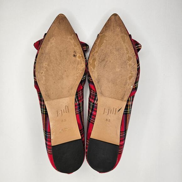 Red Tartan Plaid J. Jill‎ Simone Pointy Toe Flats With Bow Size 8.5 - Picture 4 of 8